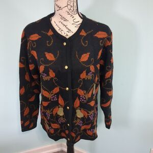 Vintage 90s Crystal Kobe Fall Sweater Grapes And Pears Autumn Size S Cottagecore
